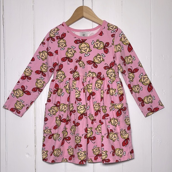 HANNA ANDERSSON x The Grinch 100% Cotton EUC Cindy Lou Who Long Sleeve Dress - Picture 1 of 1